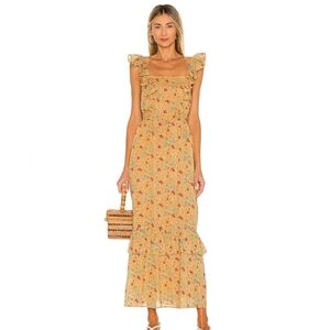 Banjanan Yellow Floral Maxi Dress with Ruffle Straps
